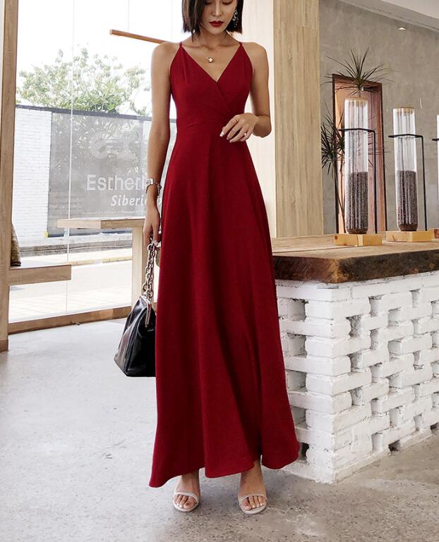 Beautiful Dark Red Maxi Summer Women Dress, Red Women Dress AP0005
