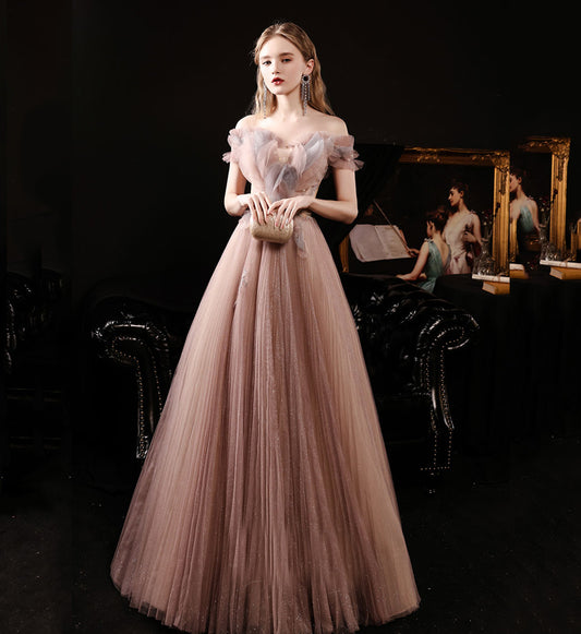 Simple Women Unique Tulle Long Prom Dress A Line Evening Dress AP00202