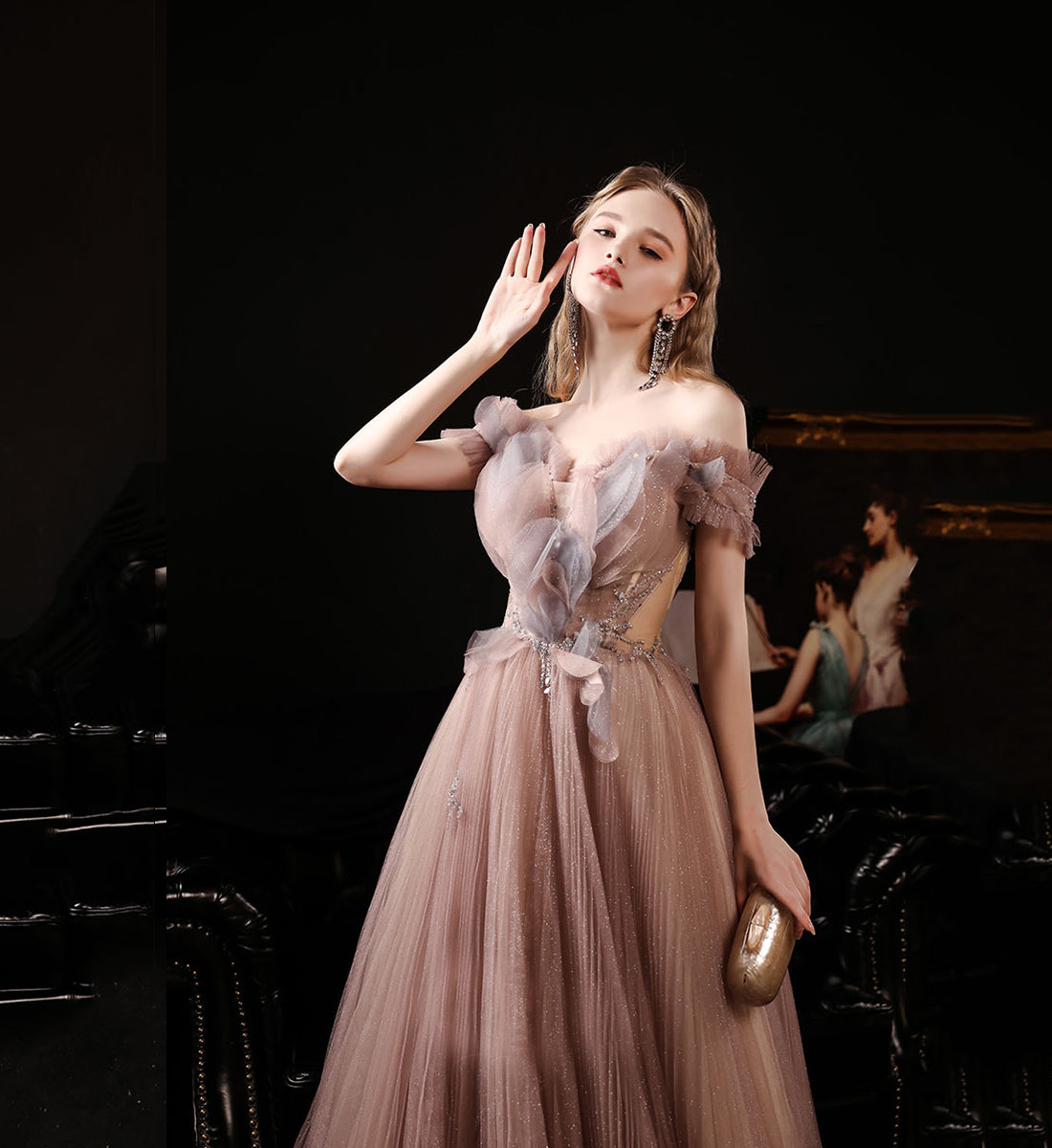 Simple Women Unique Tulle Long Prom Dress A Line Evening Dress AP00202