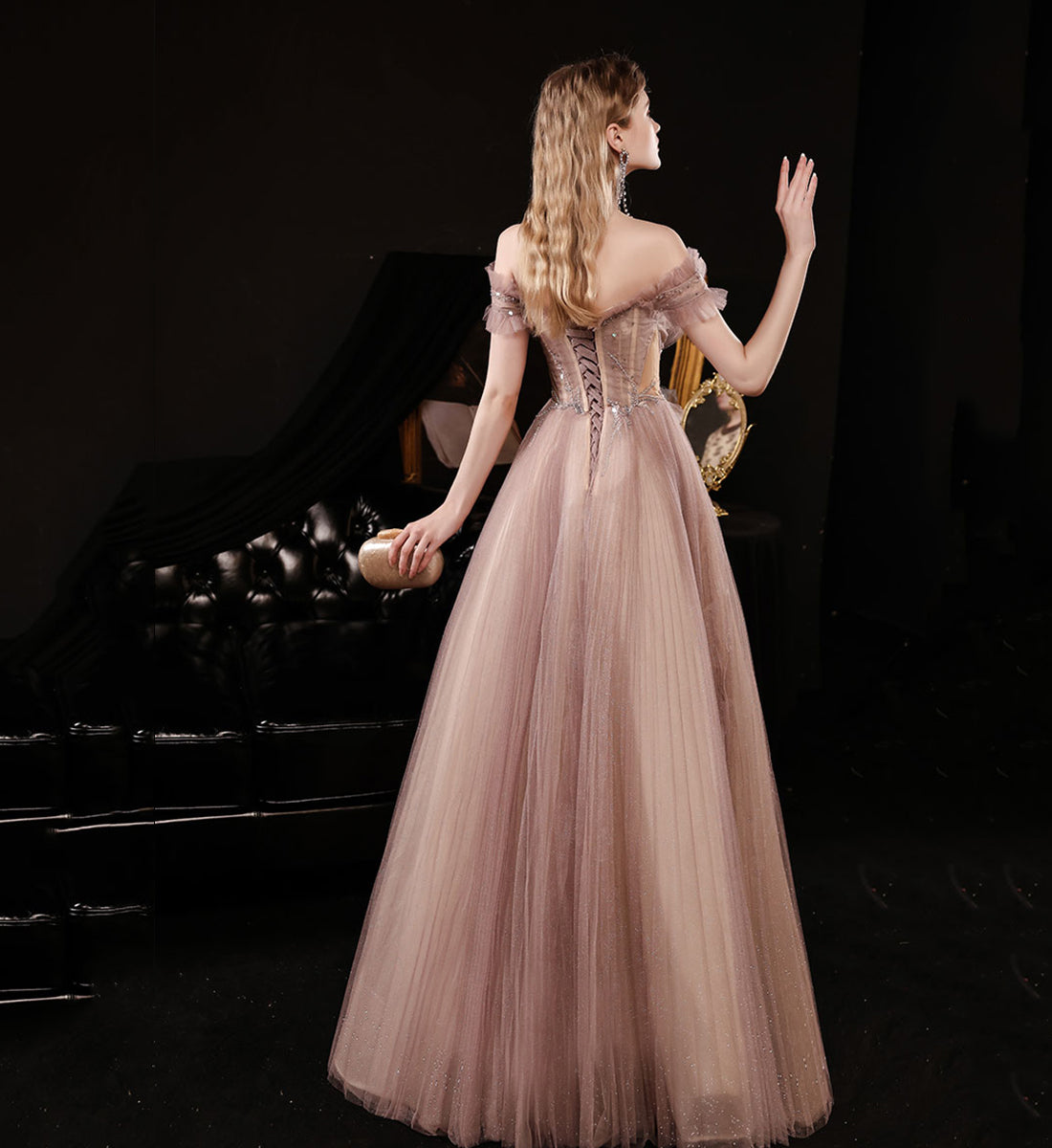 Simple Women Unique Tulle Long Prom Dress A Line Evening Dress AP00202