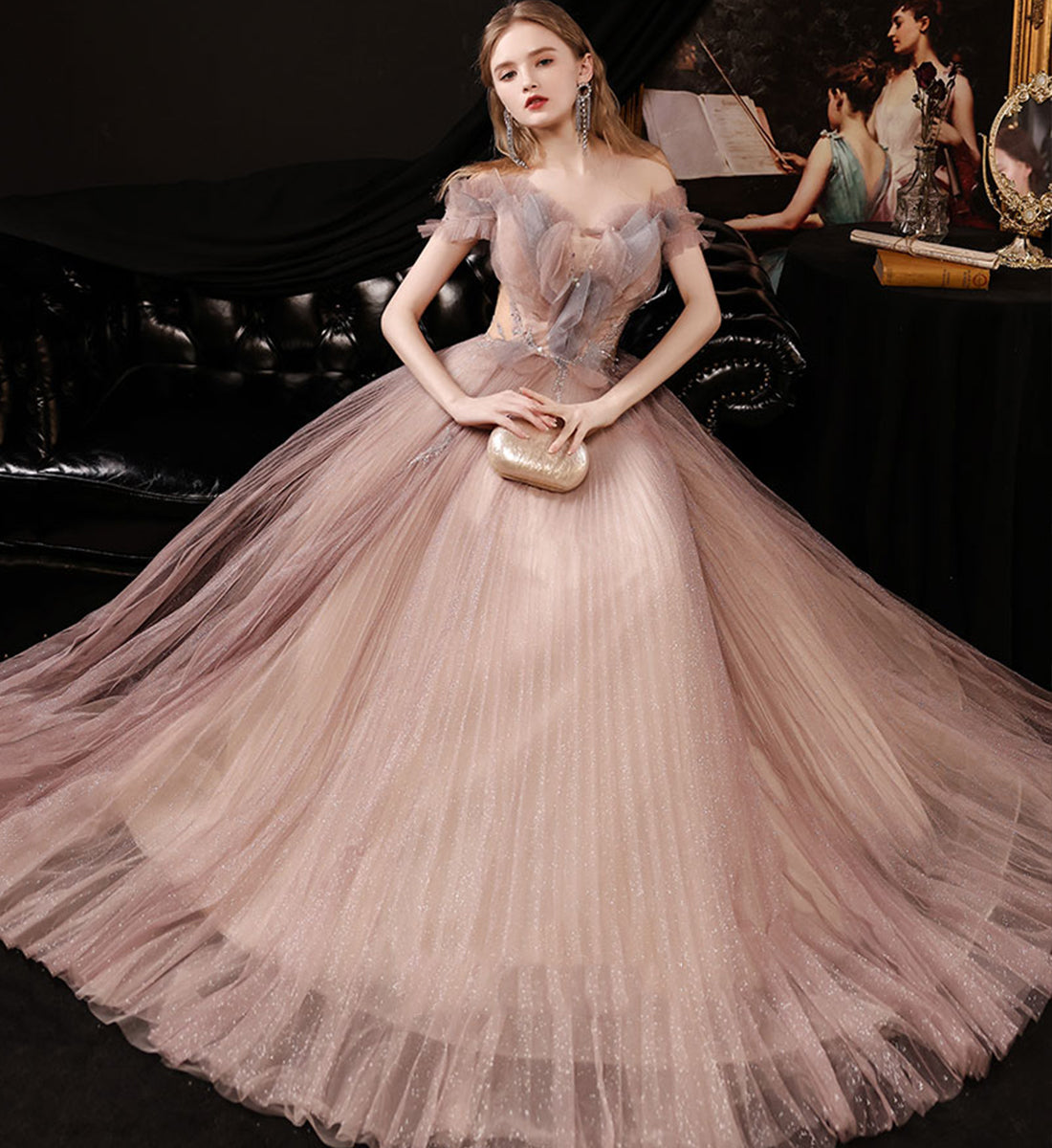 Simple Women Unique Tulle Long Prom Dress A Line Evening Dress AP00202