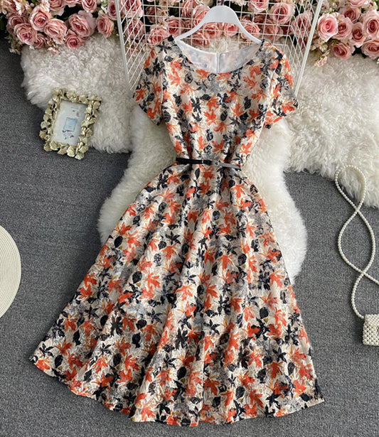 Cute Fashion A Line Lace Short Dress Floral Dress AP00072