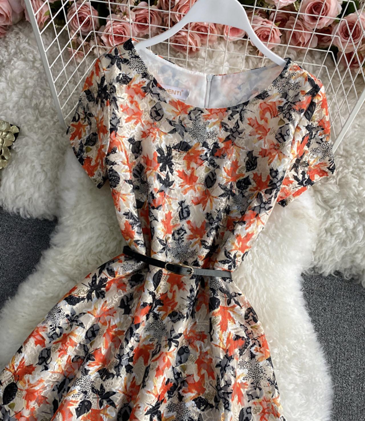 Cute Fashion A Line Lace Short Dress Floral Dress AP00072