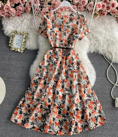 Cute Fashion A Line Lace Short Dress Floral Dress AP00072