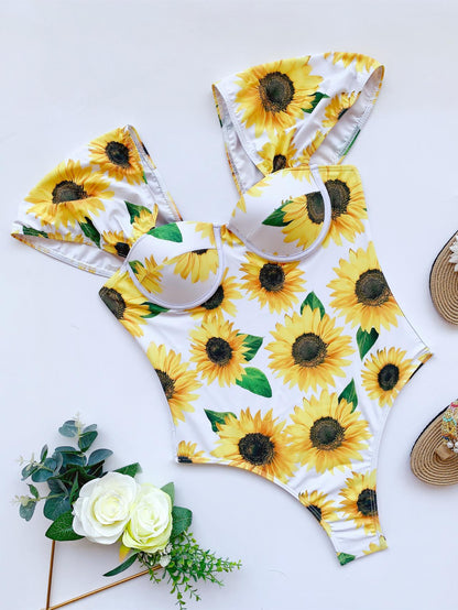 One Piece Swimsuit Sunflower Printed Bikini Women's Swimsuit AP00041
