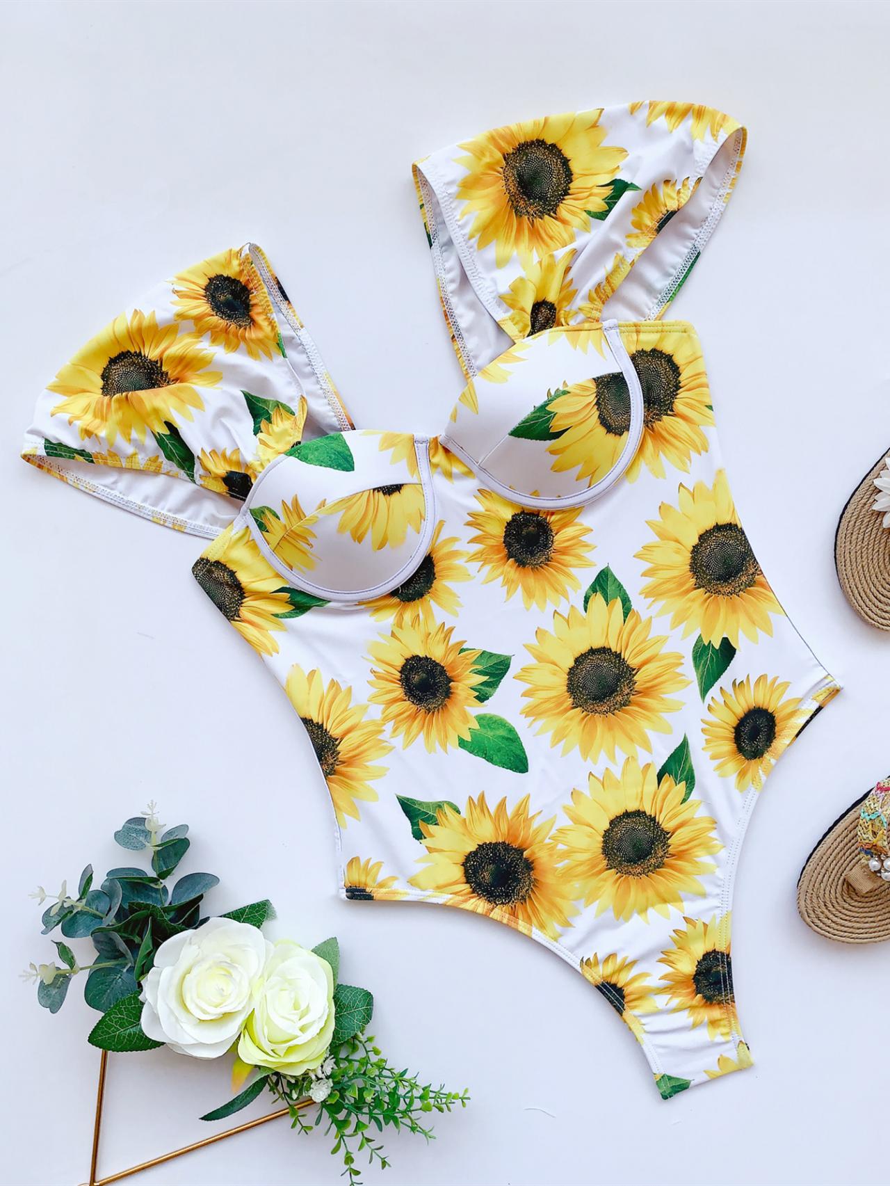 One Piece Swimsuit Sunflower Printed Bikini Women's Swimsuit AP00041