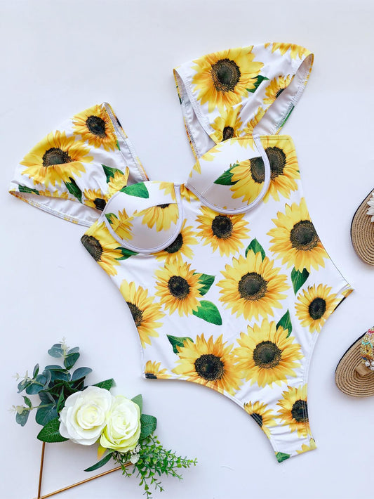 One Piece Swimsuit Sunflower Printed Bikini Women's Swimsuit AP00041