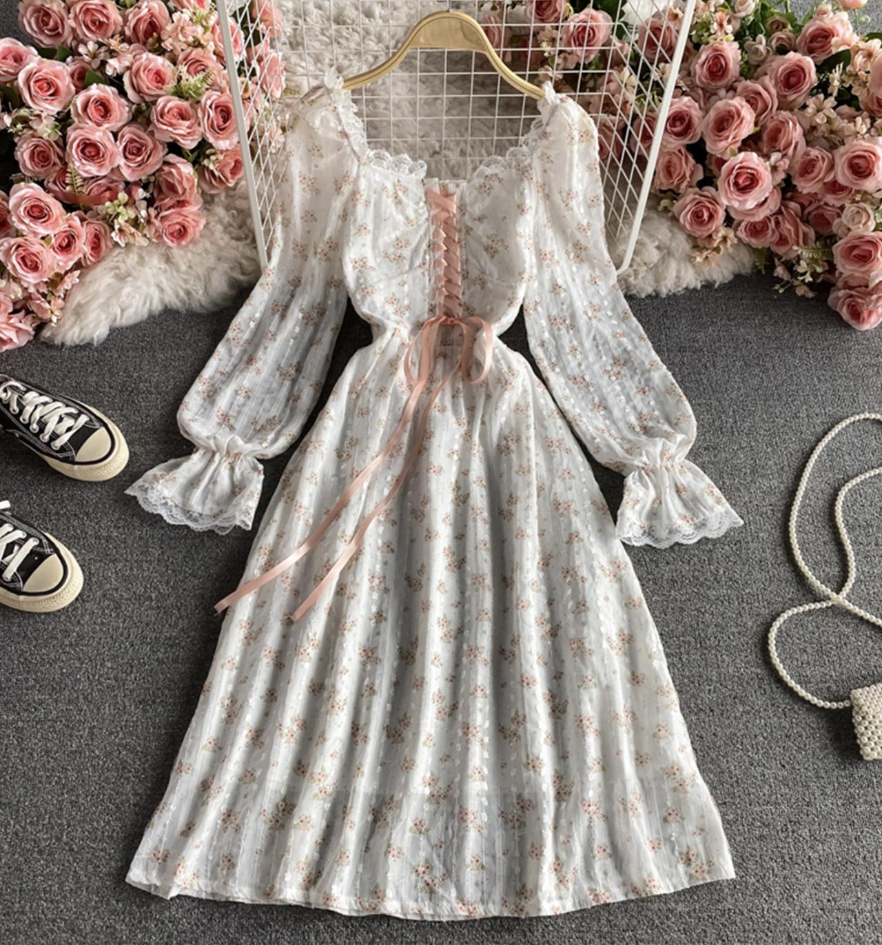 Cute Fashion A Line Lace Short Dress Floral Dress AP00071