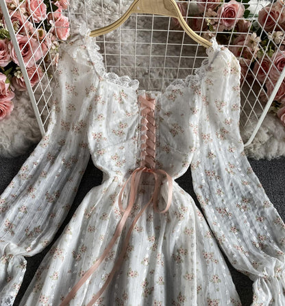 Cute Fashion A Line Lace Short Dress Floral Dress AP00071