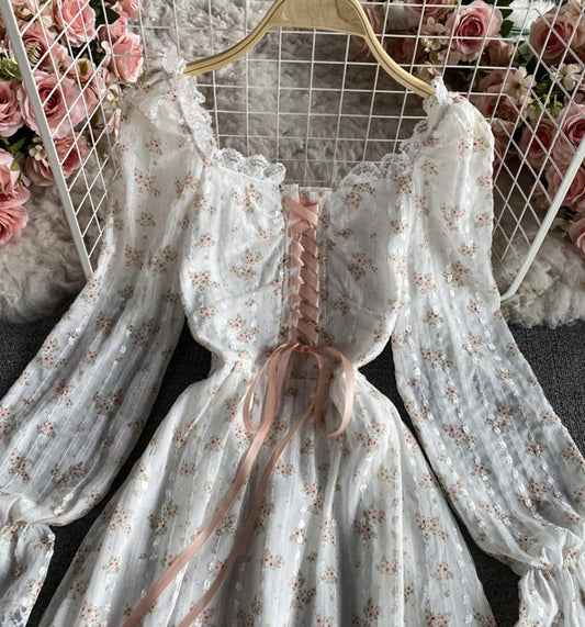 Cute Fashion A Line Lace Short Dress Floral Dress AP00071