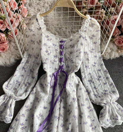 Cute Fashion A Line Lace Short Dress Floral Dress AP00071