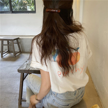 Cute, Printed, Loose Base Shirt, Short Sleeve T-shirt, White Half Sleeve Top AP000169