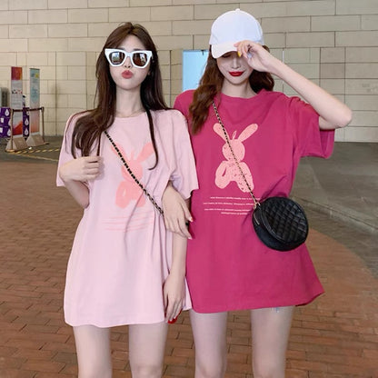 Cute Loose Pink T-shirt, Bestie Short-sleeved Top, Medium Length Top AP000159