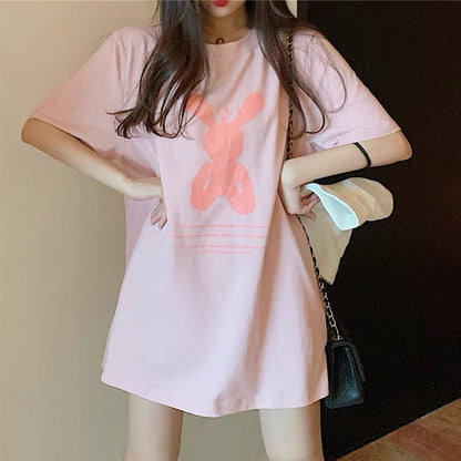 Cute Loose Pink T-shirt, Bestie Short-sleeved Top, Medium Length Top AP000159