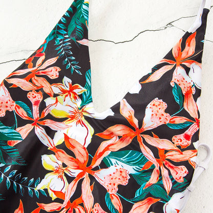One-piece Swimsuit Floral Strap Deep V Sexy Bikini Swimwear AP000131