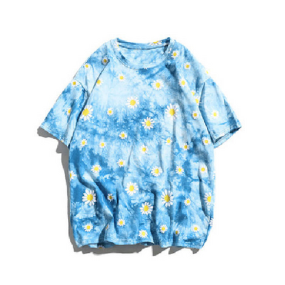 Spring And Summer, Small Daisy Flower Tie-dyed T-shirt ,short Sleeves, Loose And Comfortable, Bf Original Style, Couples AP00036
