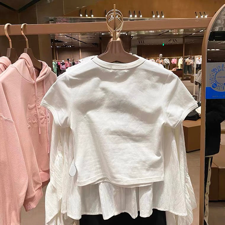 Short Style, High Waist Short Sleeve T-shirt, Round Neck Top, Monogrammed Printed T-shirt AP000173