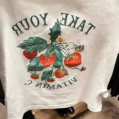 Short Style, High Waist Short Sleeve T-shirt, Round Neck Top, Monogrammed Printed T-shirt AP000173