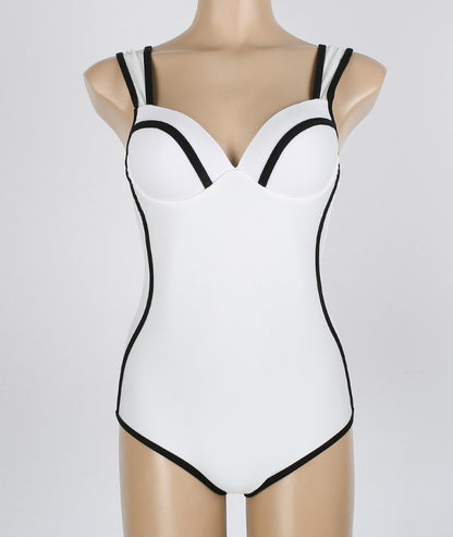 Style Swimsuit Female Sexy Steel Bracket Gathered In One-piece Spring Resort Swimsuit Black And White Show Thin Cover Belly AP00051