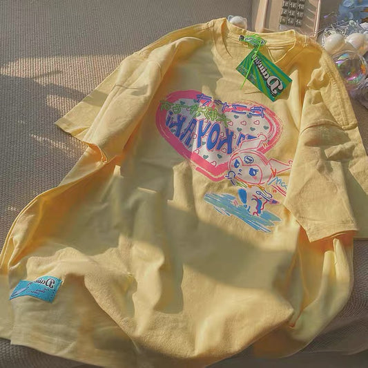 Large Size Short Sleeve T-shirt, Loose, Bf Lazy Style, Printed Top AP00093