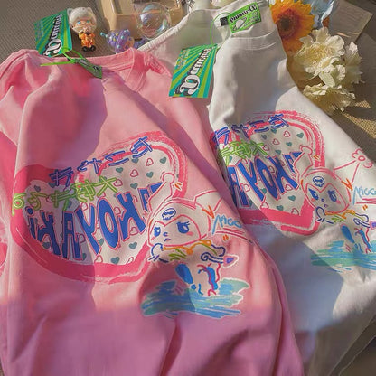 Large Size Short Sleeve T-shirt, Loose, Bf Lazy Style, Printed Top AP00093