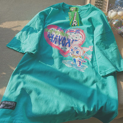 Large Size Short Sleeve T-shirt, Loose, Bf Lazy Style, Printed Top AP00093