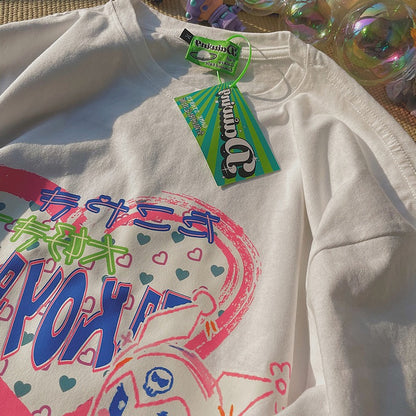 Large Size Short Sleeve T-shirt, Loose, Bf Lazy Style, Printed Top AP00093