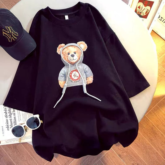 Spring Summer Bear Short Sleeve Loose Half Sleeve Top AP000166