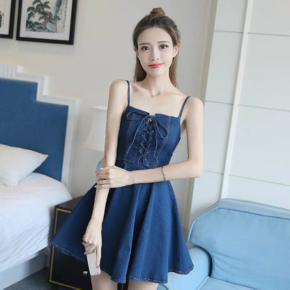 Spaghetti Strap Denim Dress, Temperament, Sweet Backless Dress AP00218