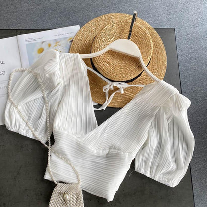 Summer Style Women's Deep V Puff Sleeve Short Top AP00030