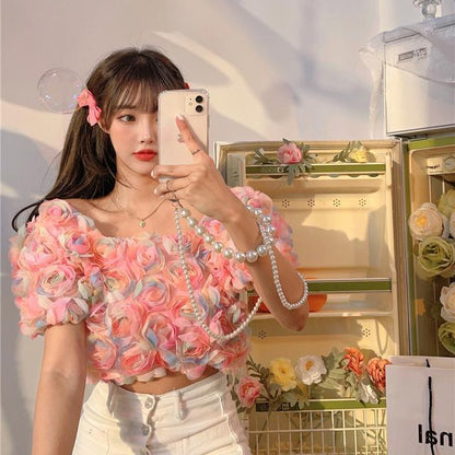 Summer Women's Three-dimensional Petal Short Shirt Top AP00038