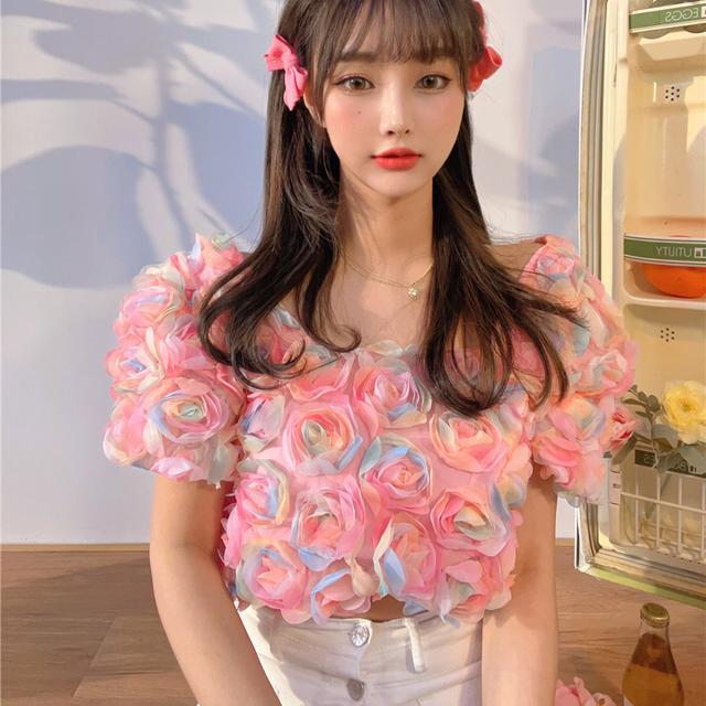 Summer Women's Three-dimensional Petal Short Shirt Top AP00038