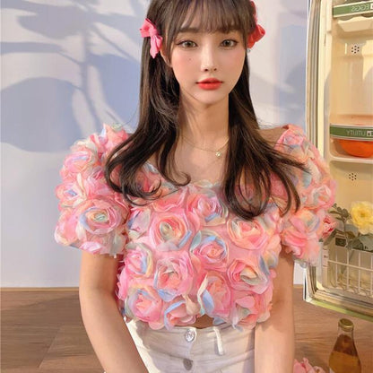 Summer Women's Three-dimensional Petal Short Shirt Top AP00038