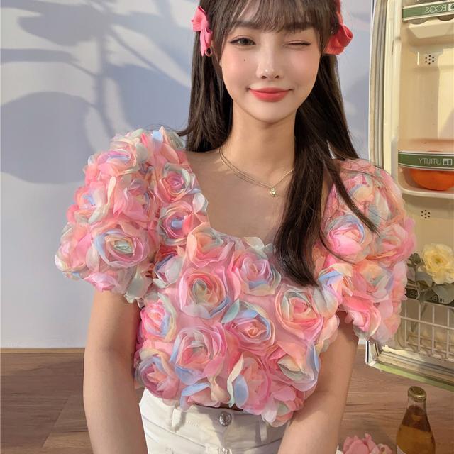 Summer Women's Three-dimensional Petal Short Shirt Top AP00038