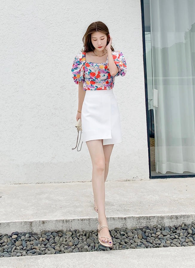 Summer Small Fresh French Floral Chiffon Shirt Women Short Long Sleeve Shirt Tide Top Square Collar Small Shirt AP000186