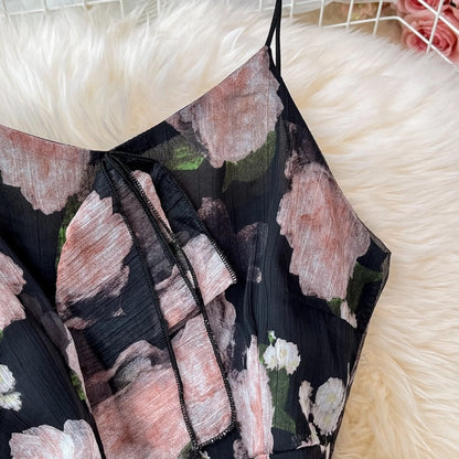 Split Flower Dress , Temperament,vintage, Sexy Halter Dress AP00064