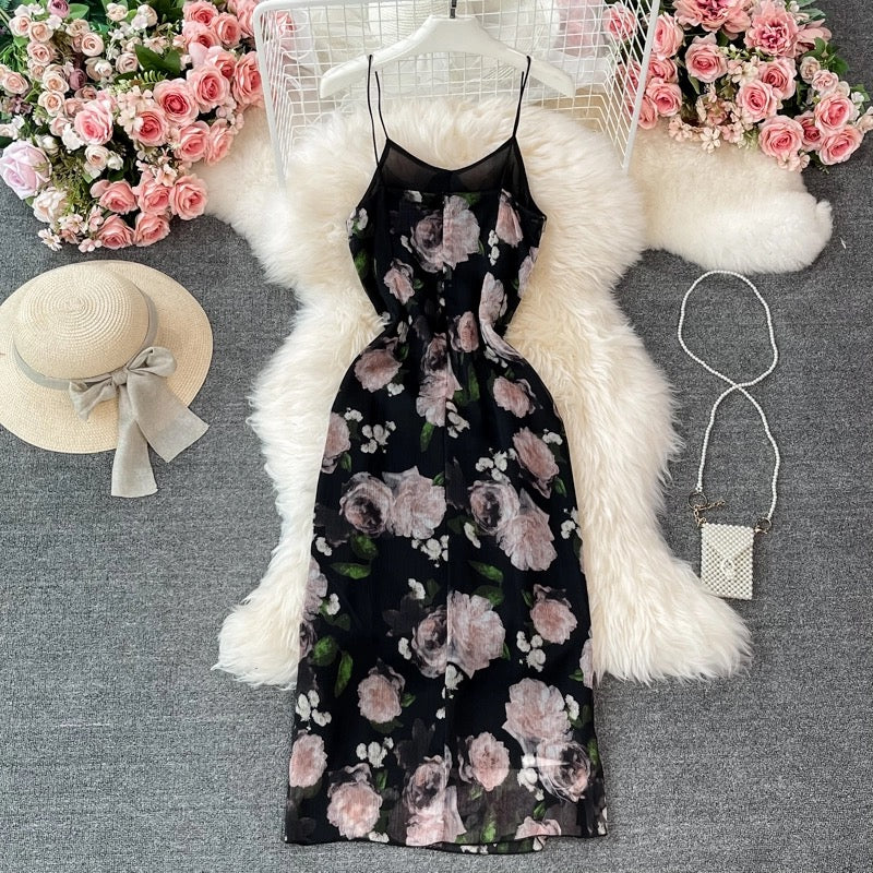Split Flower Dress , Temperament,vintage, Sexy Halter Dress AP00064