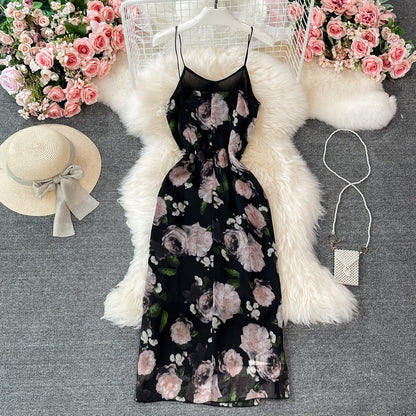 Split Flower Dress , Temperament,vintage, Sexy Halter Dress AP00064