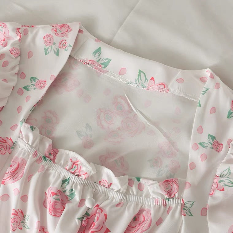 Sweet Style, Floral Print, Square Collar, Collarbone Short Shirt, Short Sleeve Top AP000200