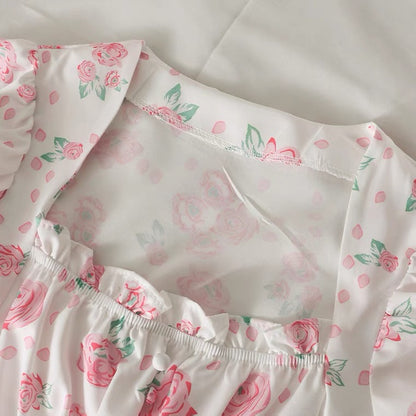 Sweet Style, Floral Print, Square Collar, Collarbone Short Shirt, Short Sleeve Top AP000200