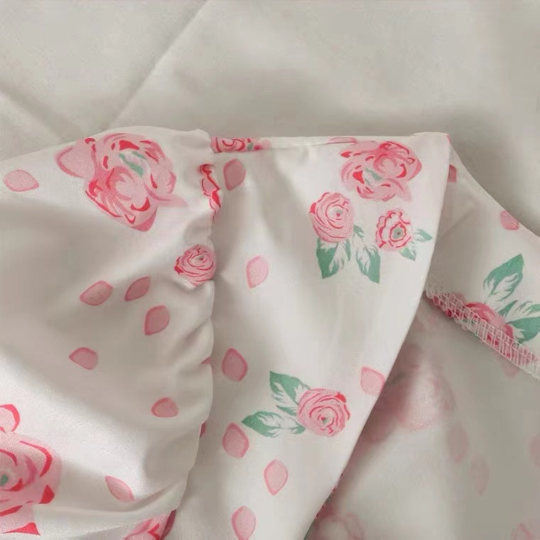 Sweet Style, Floral Print, Square Collar, Collarbone Short Shirt, Short Sleeve Top AP000200