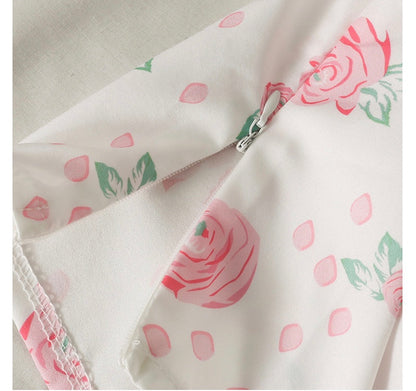 Sweet Style, Floral Print, Square Collar, Collarbone Short Shirt, Short Sleeve Top AP000200