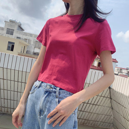 Simple Round Neck Short T-shirt Red Navel T-shirt AP000107