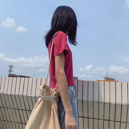 Simple Round Neck Short T-shirt Red Navel T-shirt AP000107