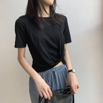 New Fashion Unique Round Neck Short T-shirt Navel T-shirt AP000101