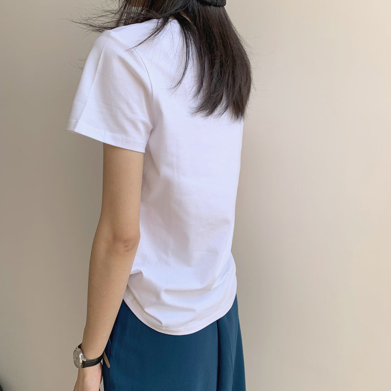 New Fashion Simple White V Neck T-shirt for Women AP000103