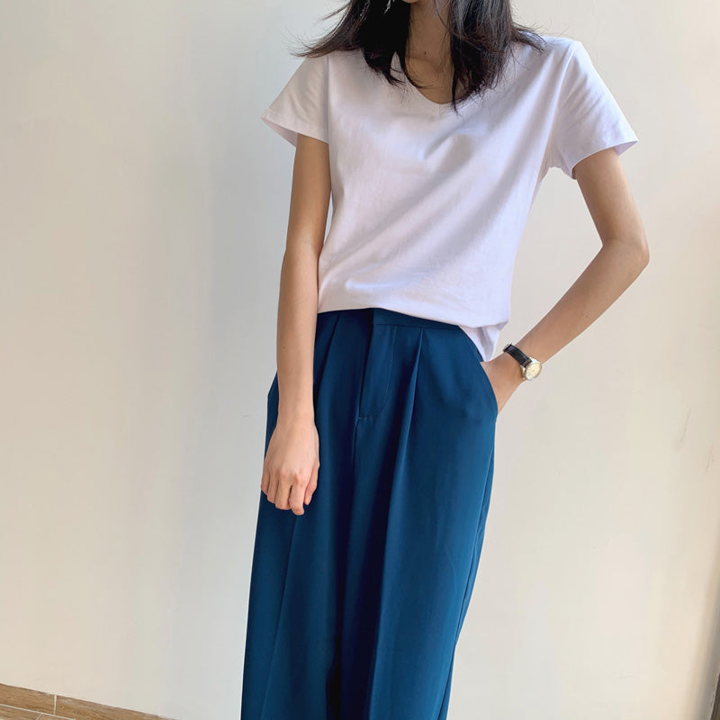 New Fashion Simple White V Neck T-shirt for Women AP000103