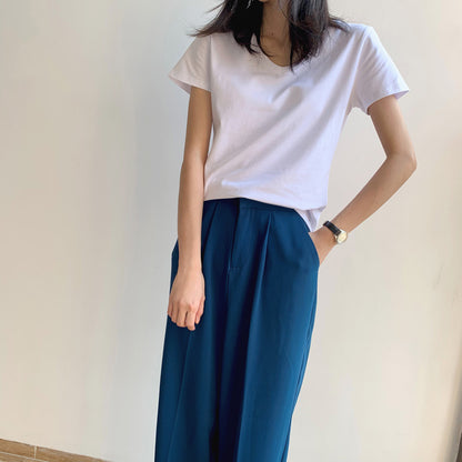 New Fashion Simple White V Neck T-shirt for Women AP000103