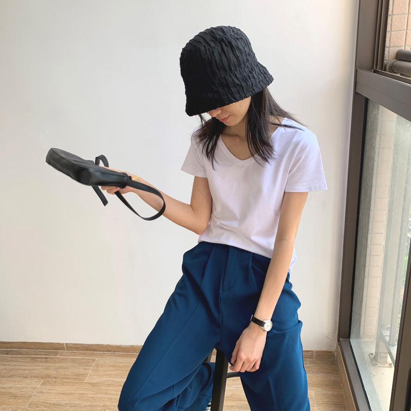 New Fashion Simple White V Neck T-shirt for Women AP000103