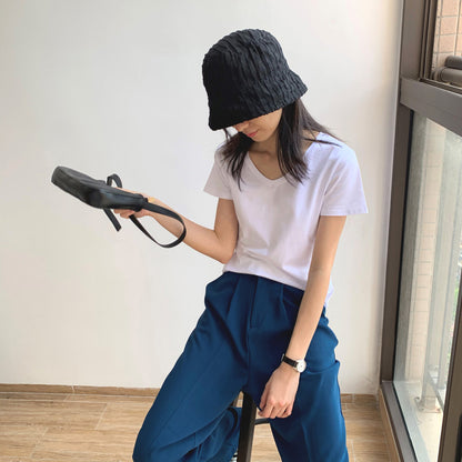 New Fashion Simple White V Neck T-shirt for Women AP000103